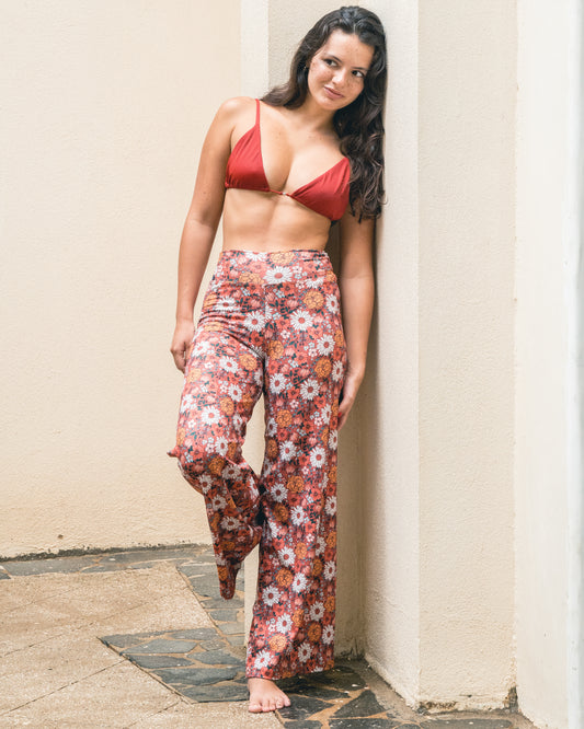 Pantalon Ancho - Flores Blancas