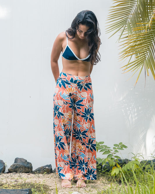 Pantalon Ancho - Flores Azules