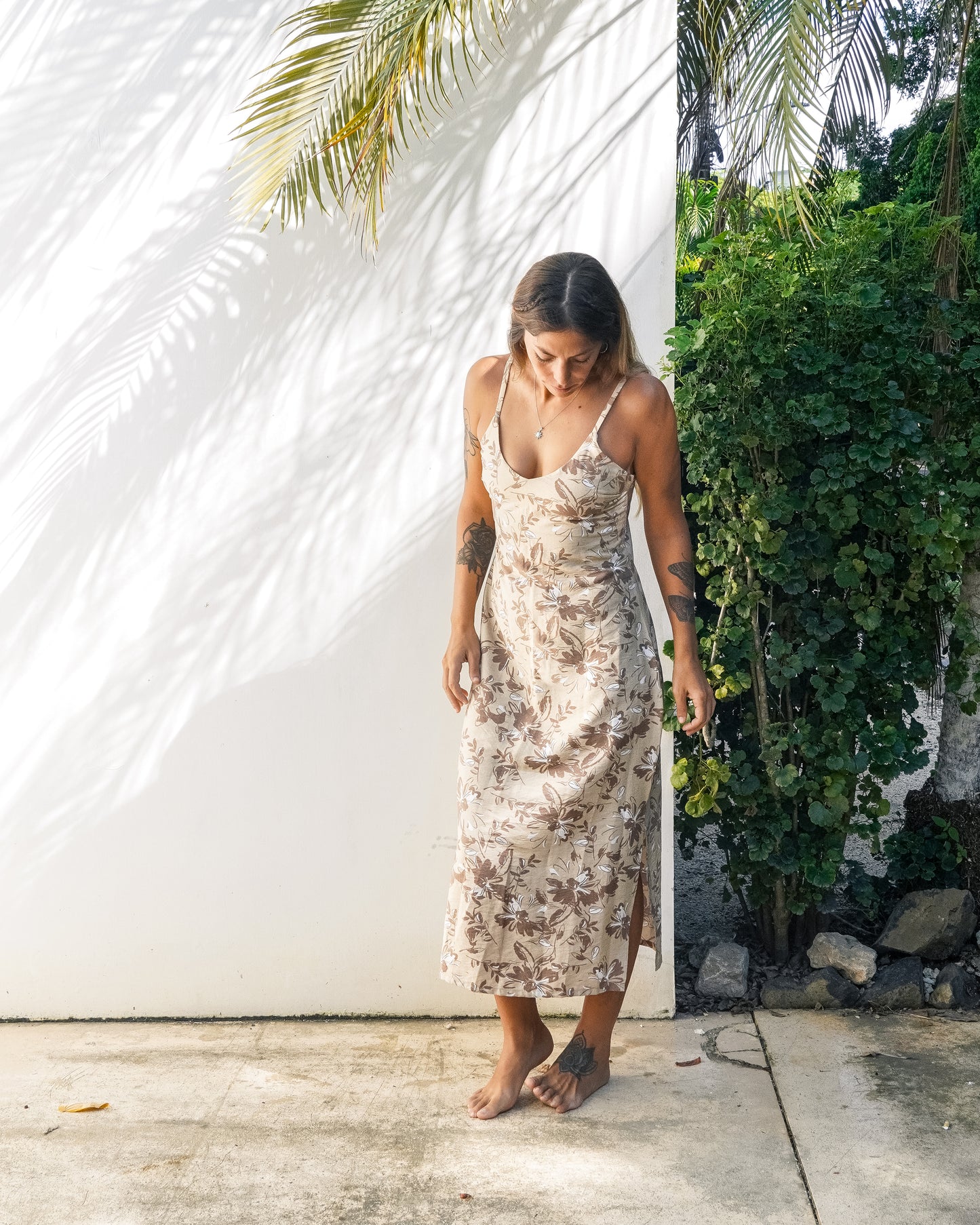 Vestido Largo // Flores Beige