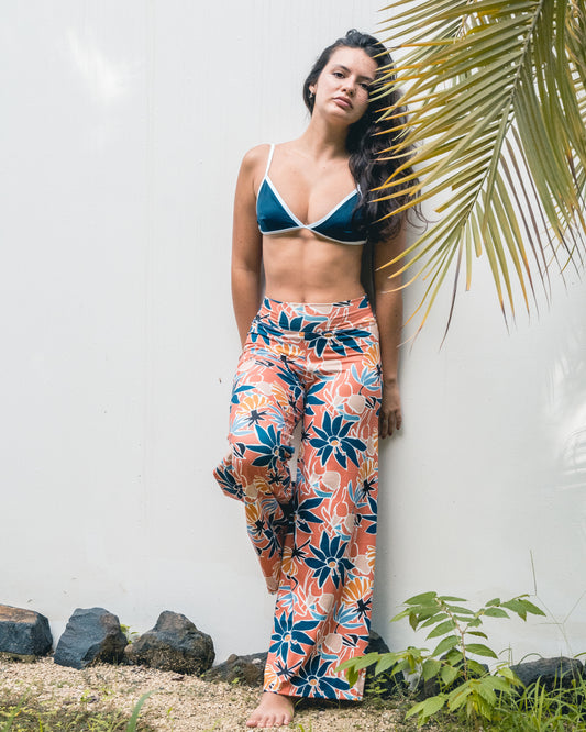 Pantalon Ancho - Flores Azules
