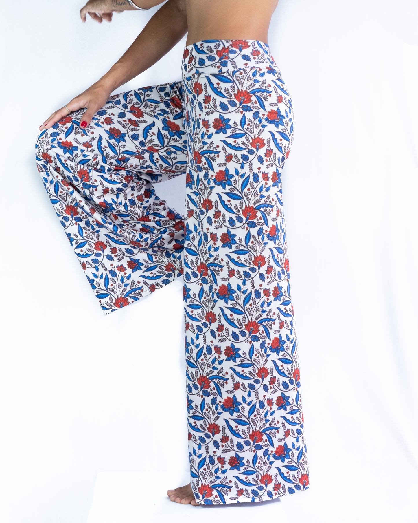 Pantalon Ancho - Blanco con flores